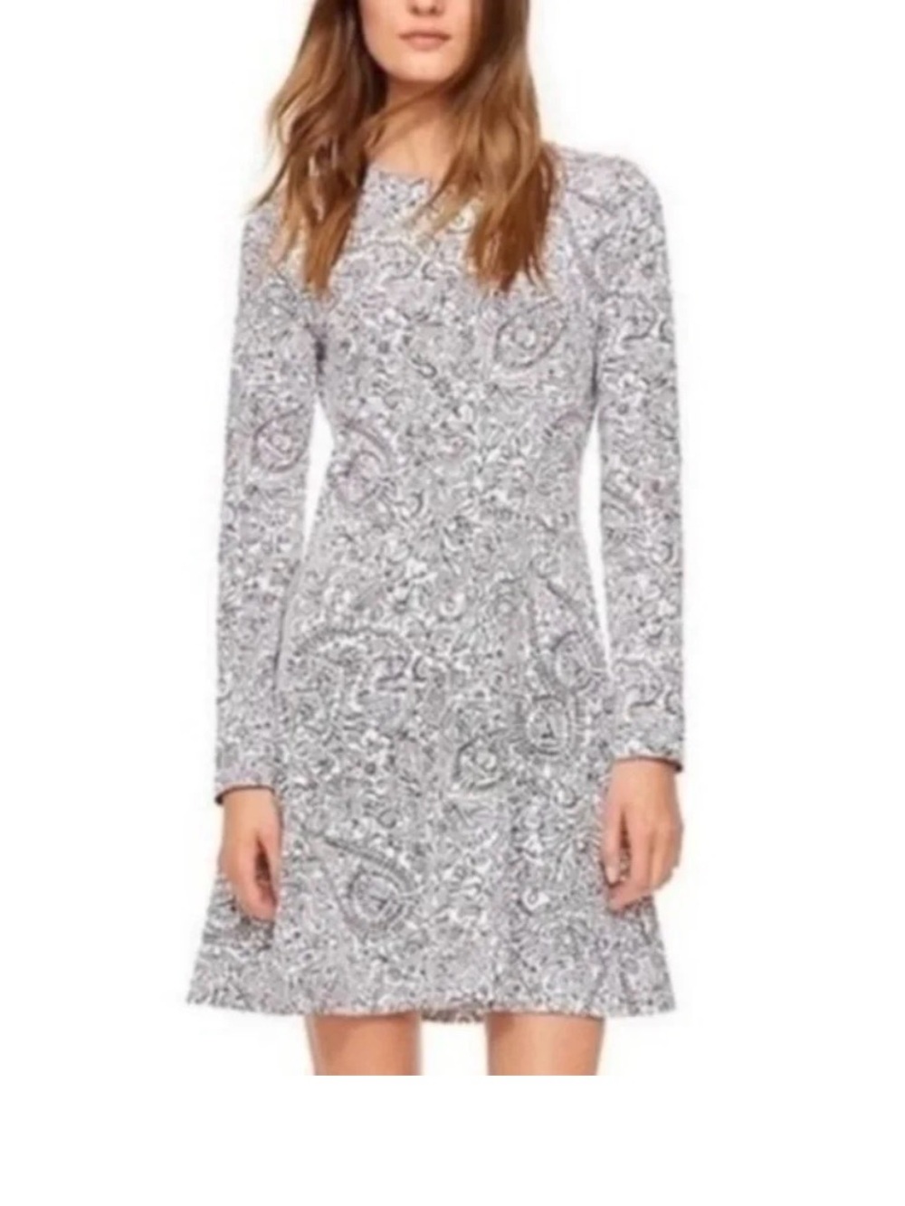 Tory Burch Pima Cotton Paisley Doodle Print Long Sleeve Mini Dress S